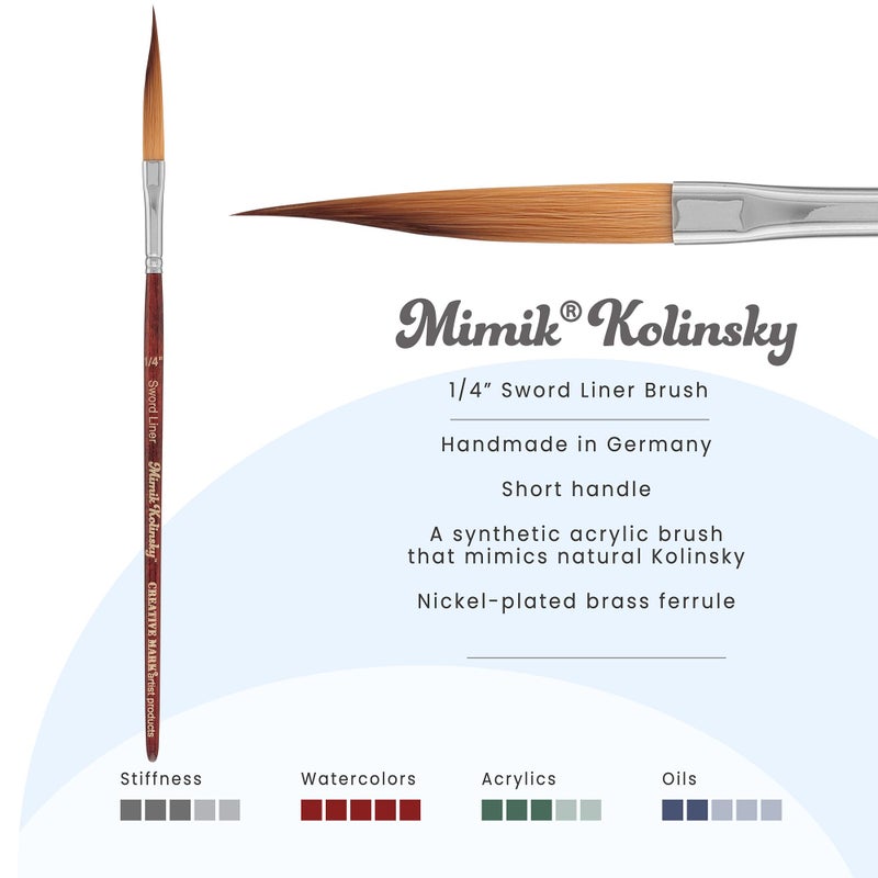 Creative Mark Mimik Kolinsky Watercolor Brush - 1/4" Sword Liner - Short Handle Synthetic Paint Brush - Handmade in Germany - Synthetic Sable Paint Brushes for Professional Artists - Animal-Friendly - Image 2